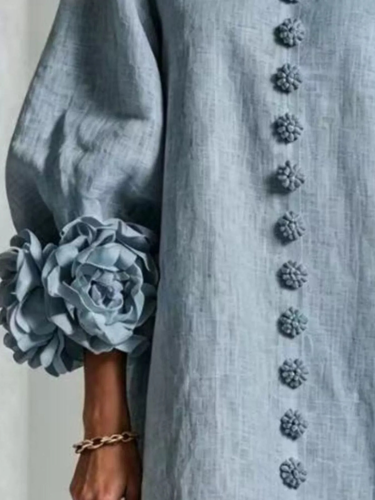 3D Floral 3/4 Sleeve Mini Dress
