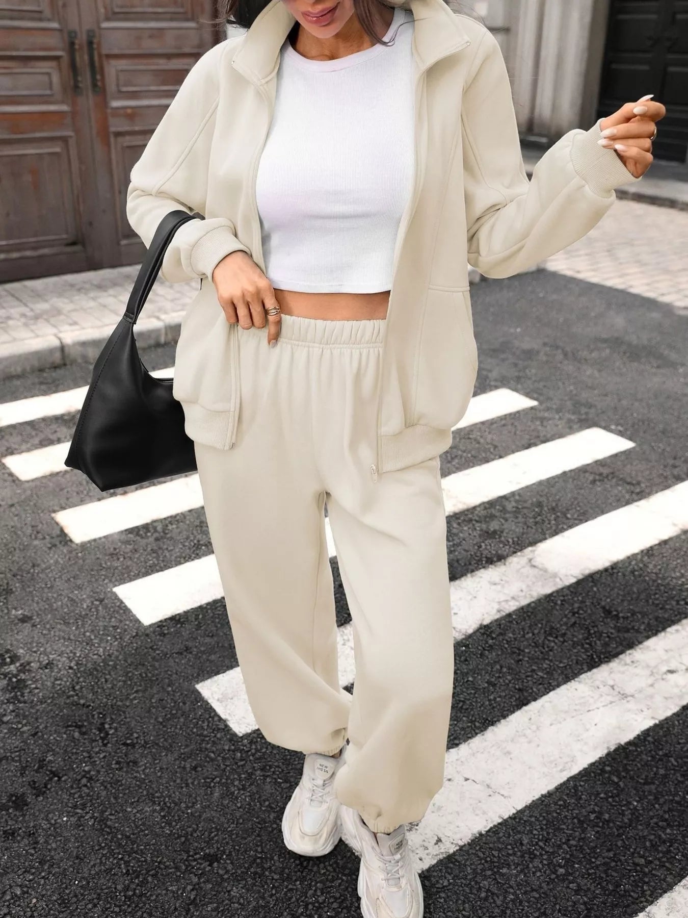 Zip-Up Long Sleeve Top and Pants Set