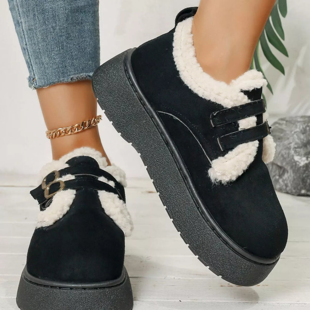 Buckle Strap Faux Fur Trim Platform Boots