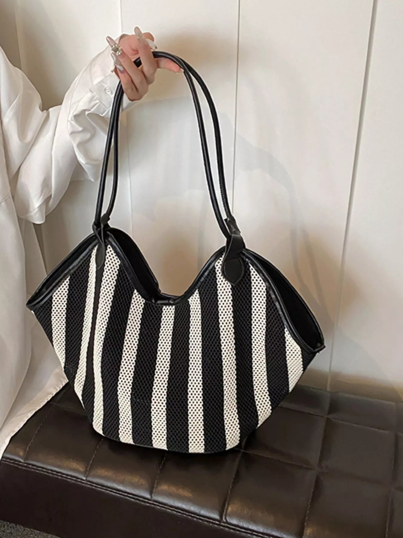 Striped Knit Shoulder Bag