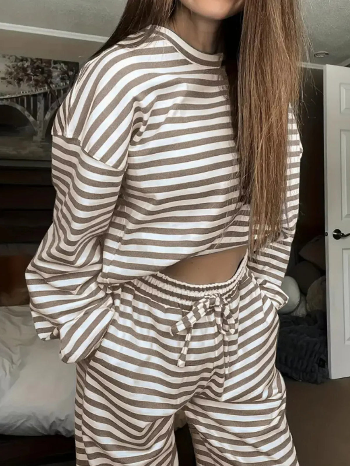 Striped Long Sleeve Top and Pants Set