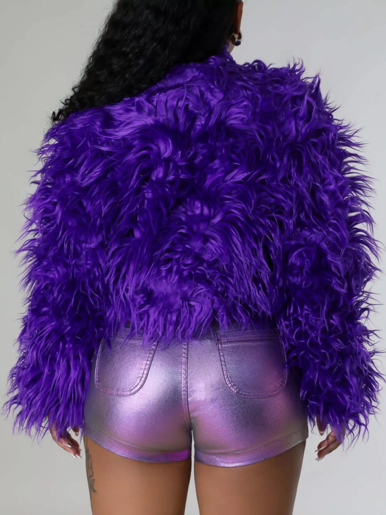 Faux Fur Open Front Cropped Outerwear