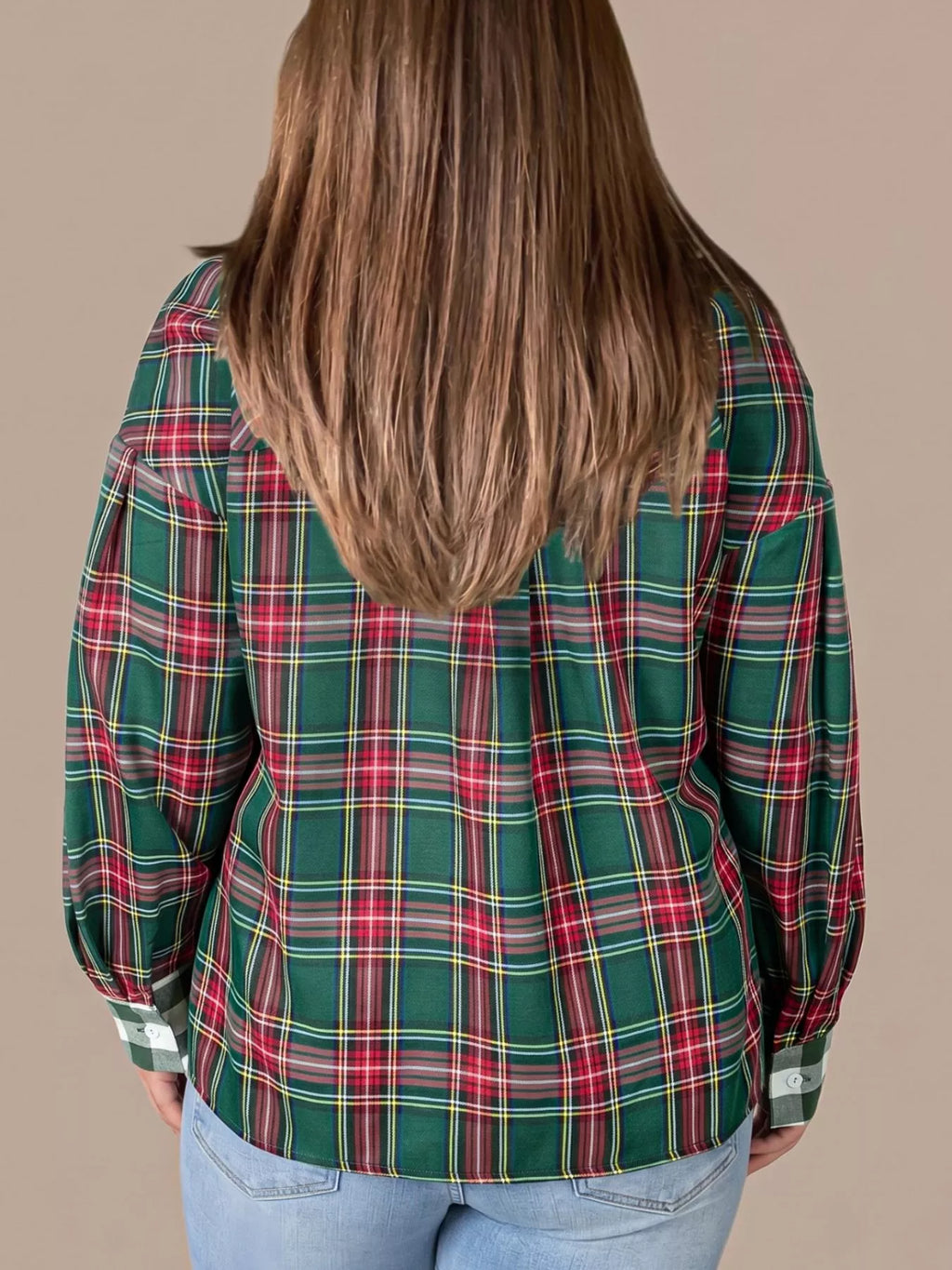 Plus Size Plaid Long Sleeve Shift Shirt