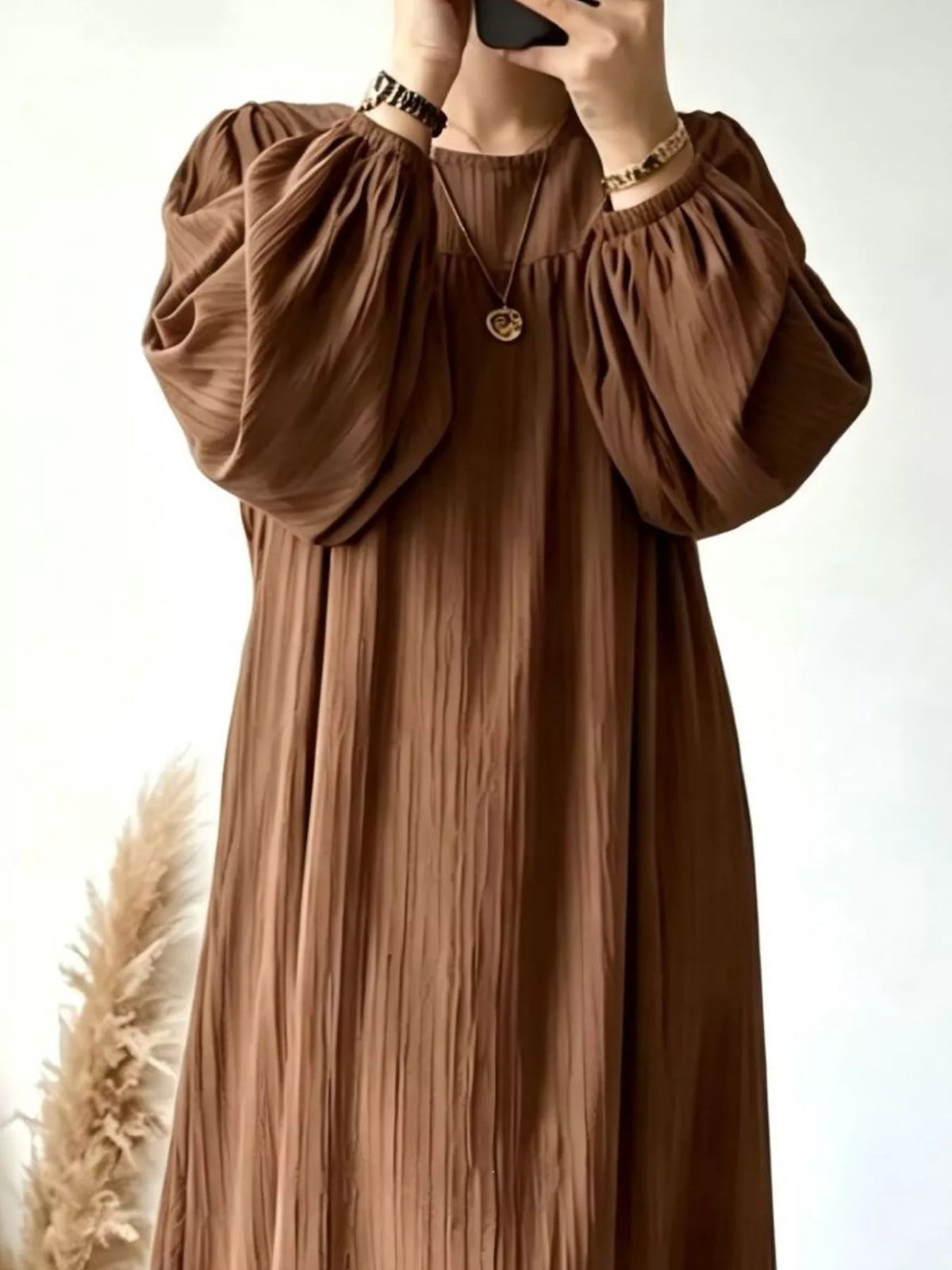 Full Size Textured Puff-Sleeve Maxi Dress Plus Size