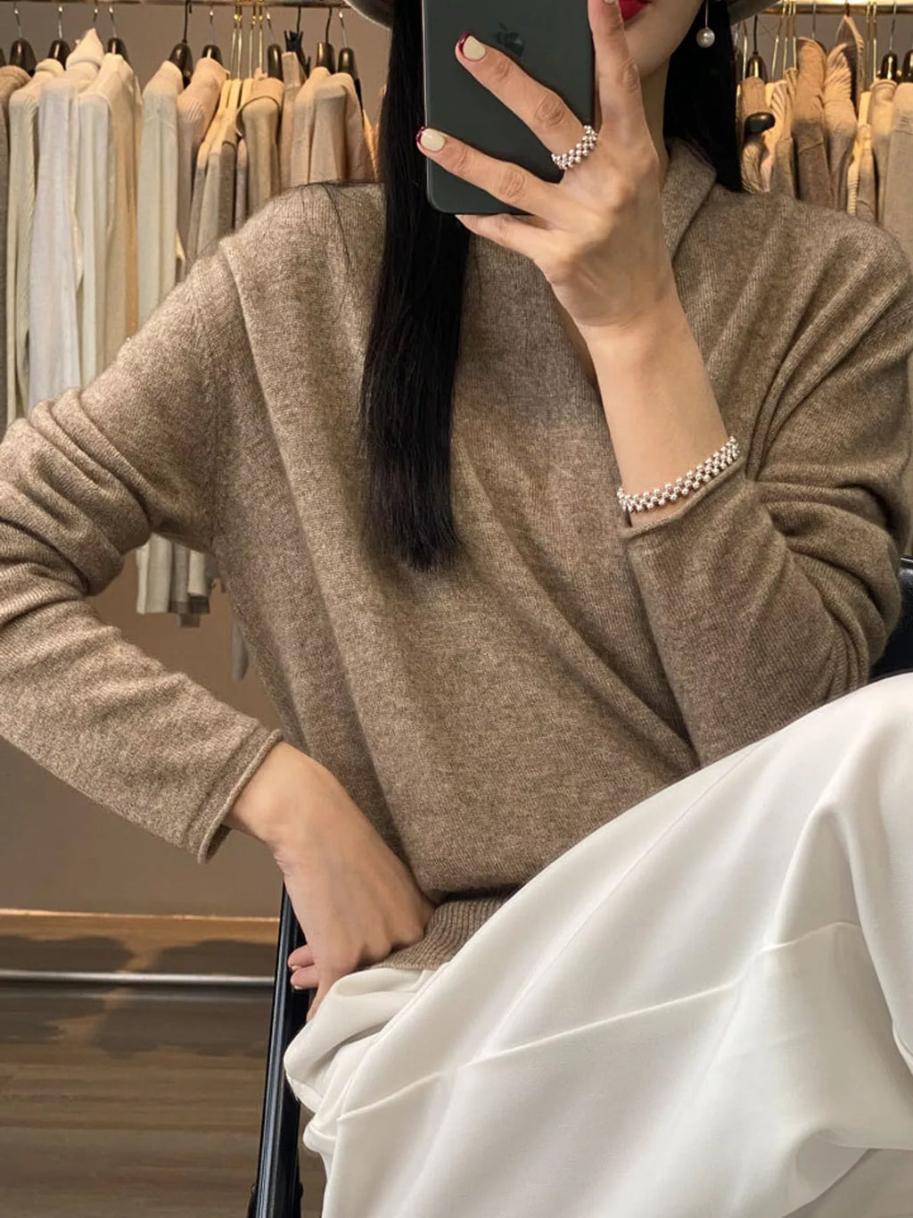 Wrap-Front Long Sleeve Sweater