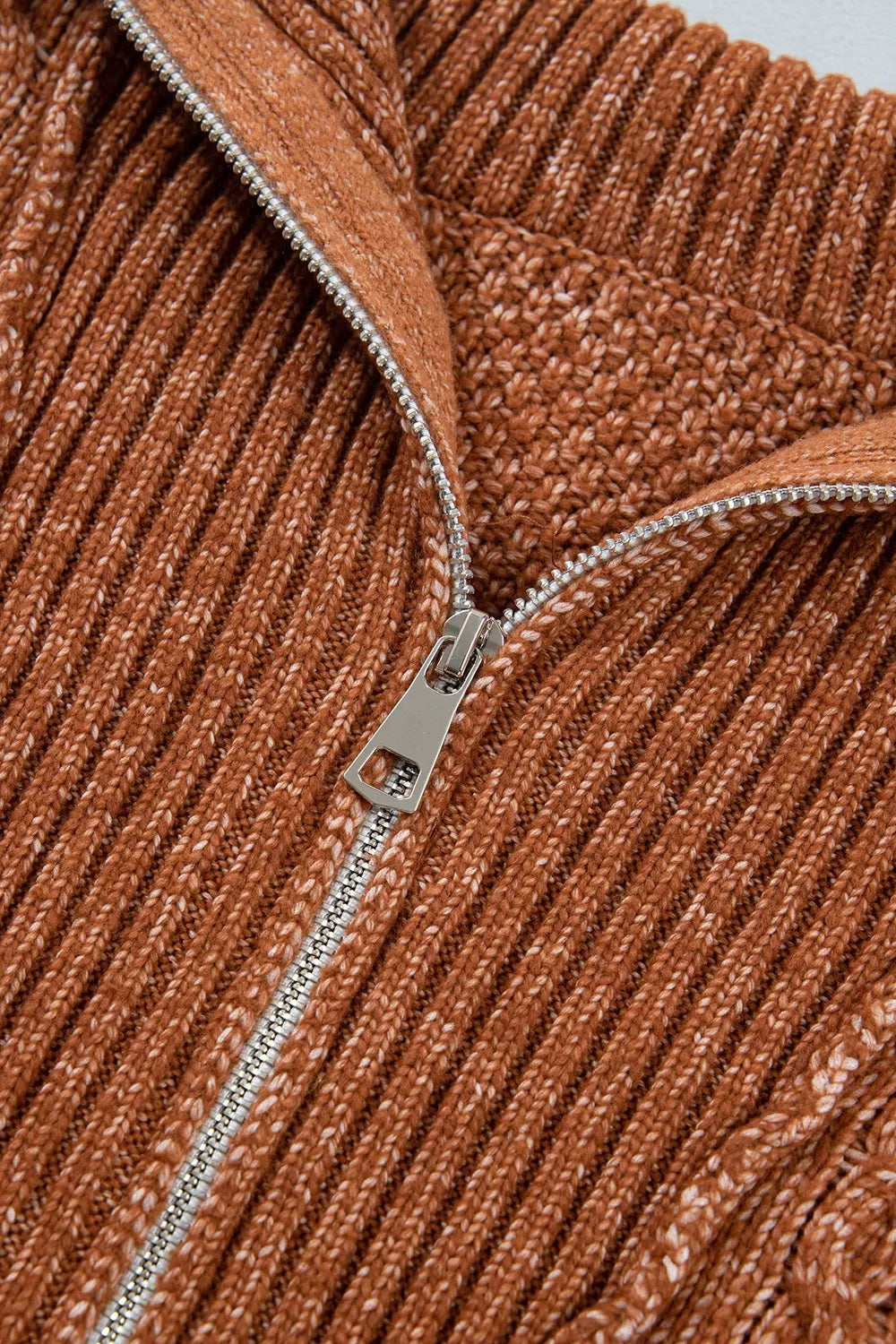Zip-Up Cable Knit Drop Shoulder Sweater Dress