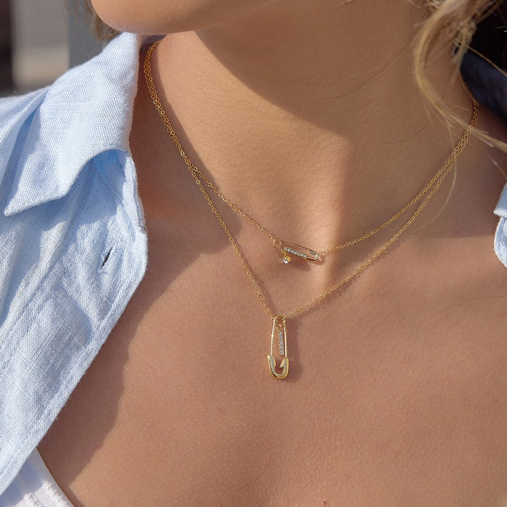 Safety Pin Layered Necklace