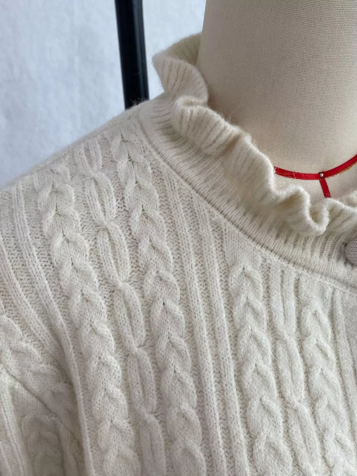 Cable-Knit Ruffle-Trim Cardigan