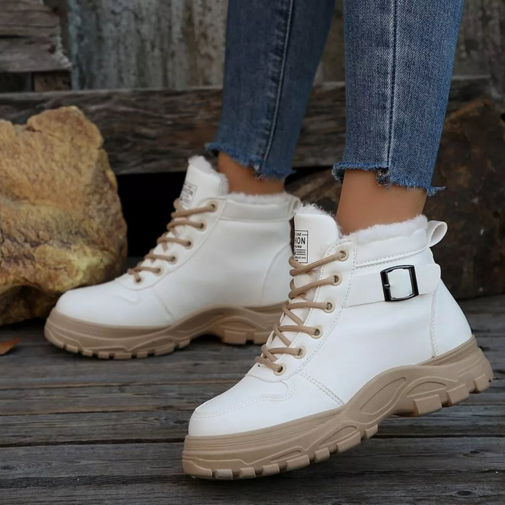Warm Lined Ankle Boots with Buckle Detail
