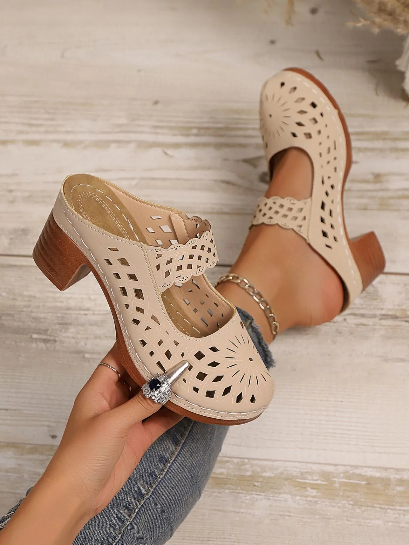 Cutout Block Heel Sandals