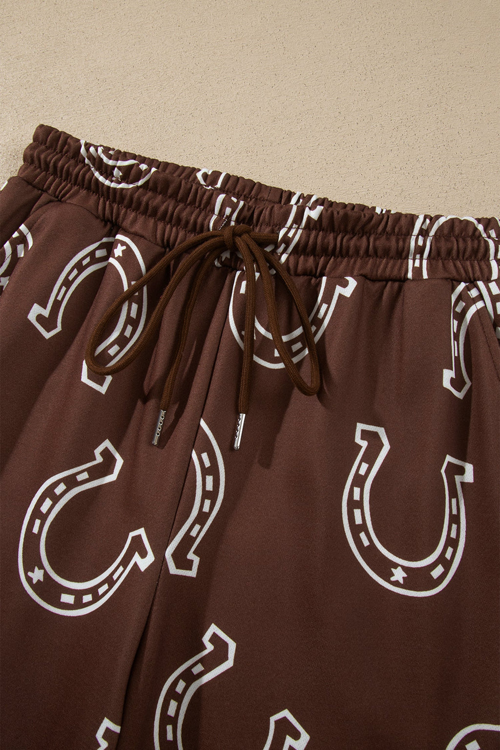 Brown Western Print Elastic Waist Pocket 2pcs Pant Set