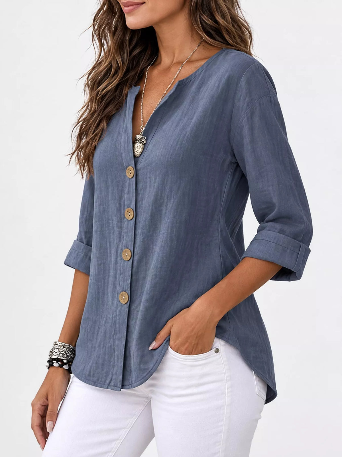 Notched Button Down Shirt