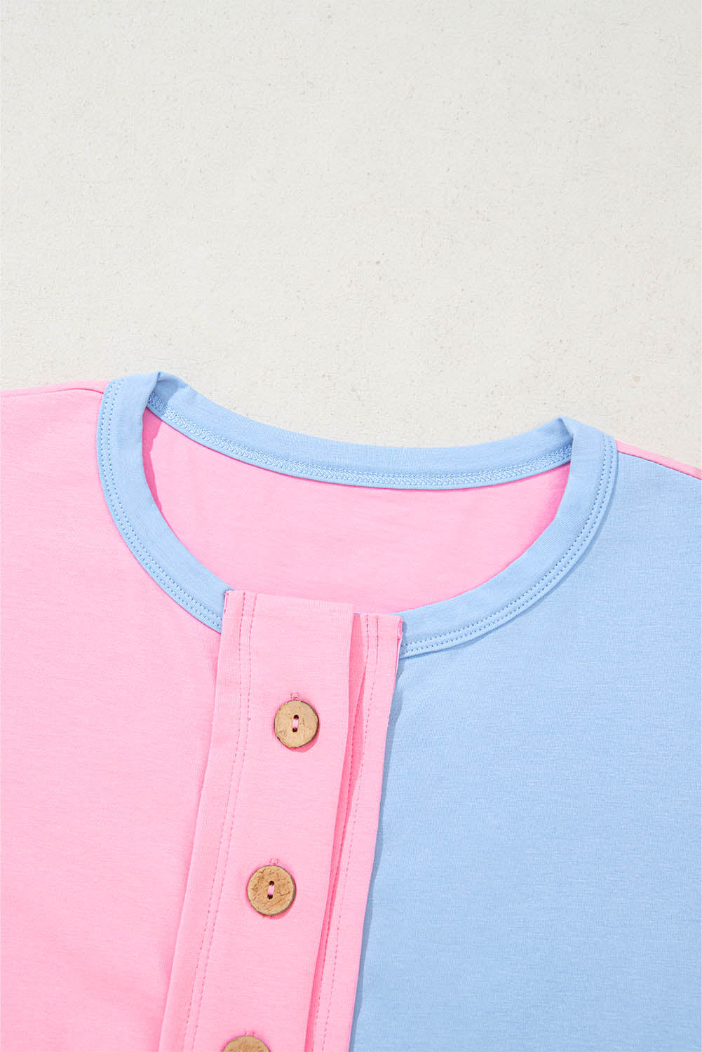 Colorblock Checker Half Button Henley T-Shirt