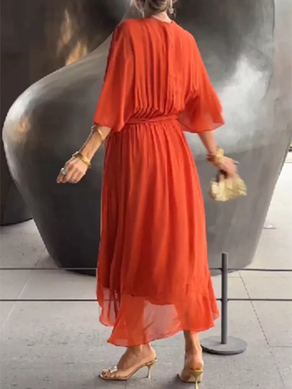Full Size Chiffon Wrap Dress with Flutter Sleeves Plus Size