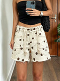 Polka Dot Denim Shorts with Braided Drawstring