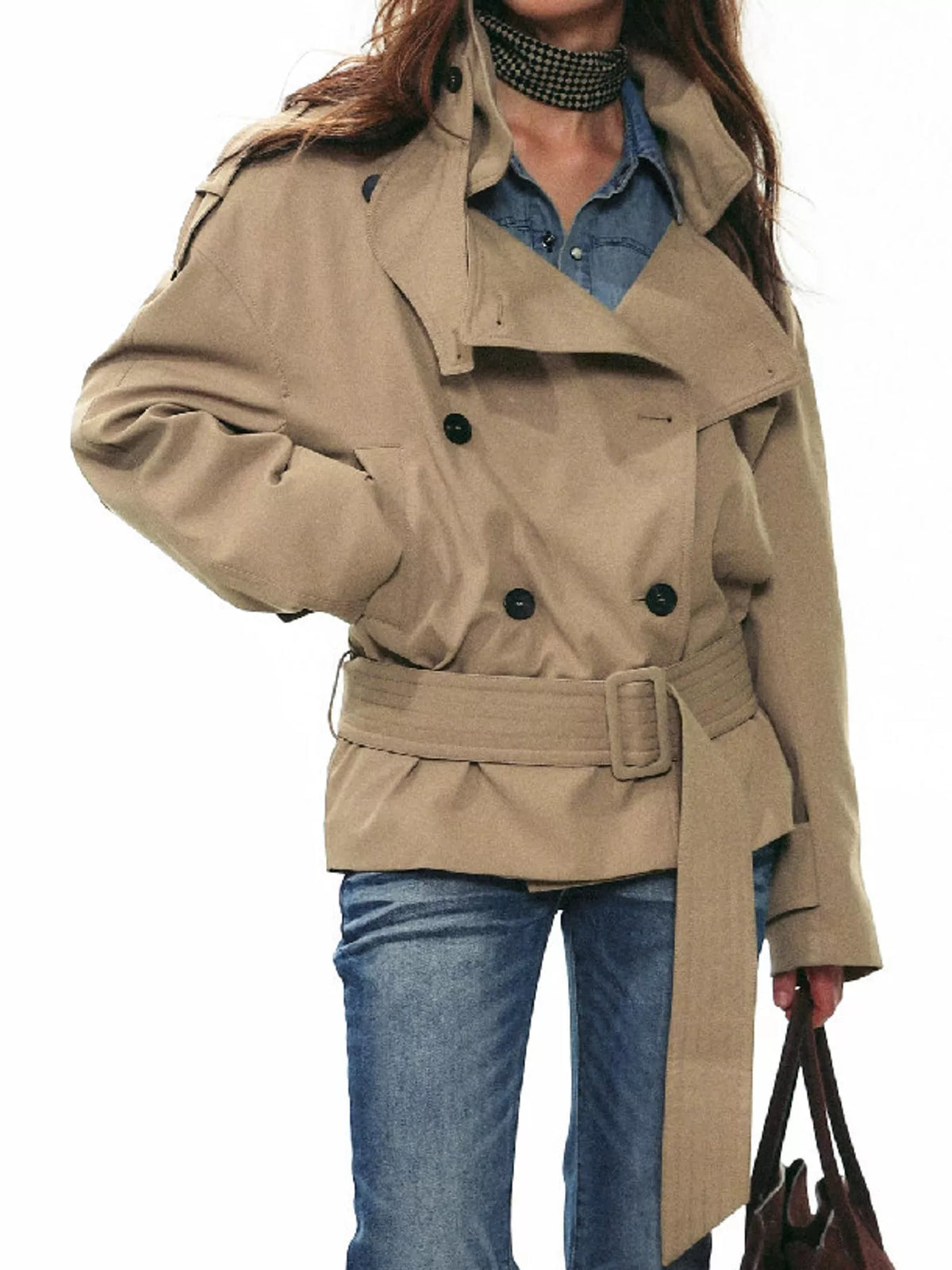 Belted Waist Button Up Trench Jacket