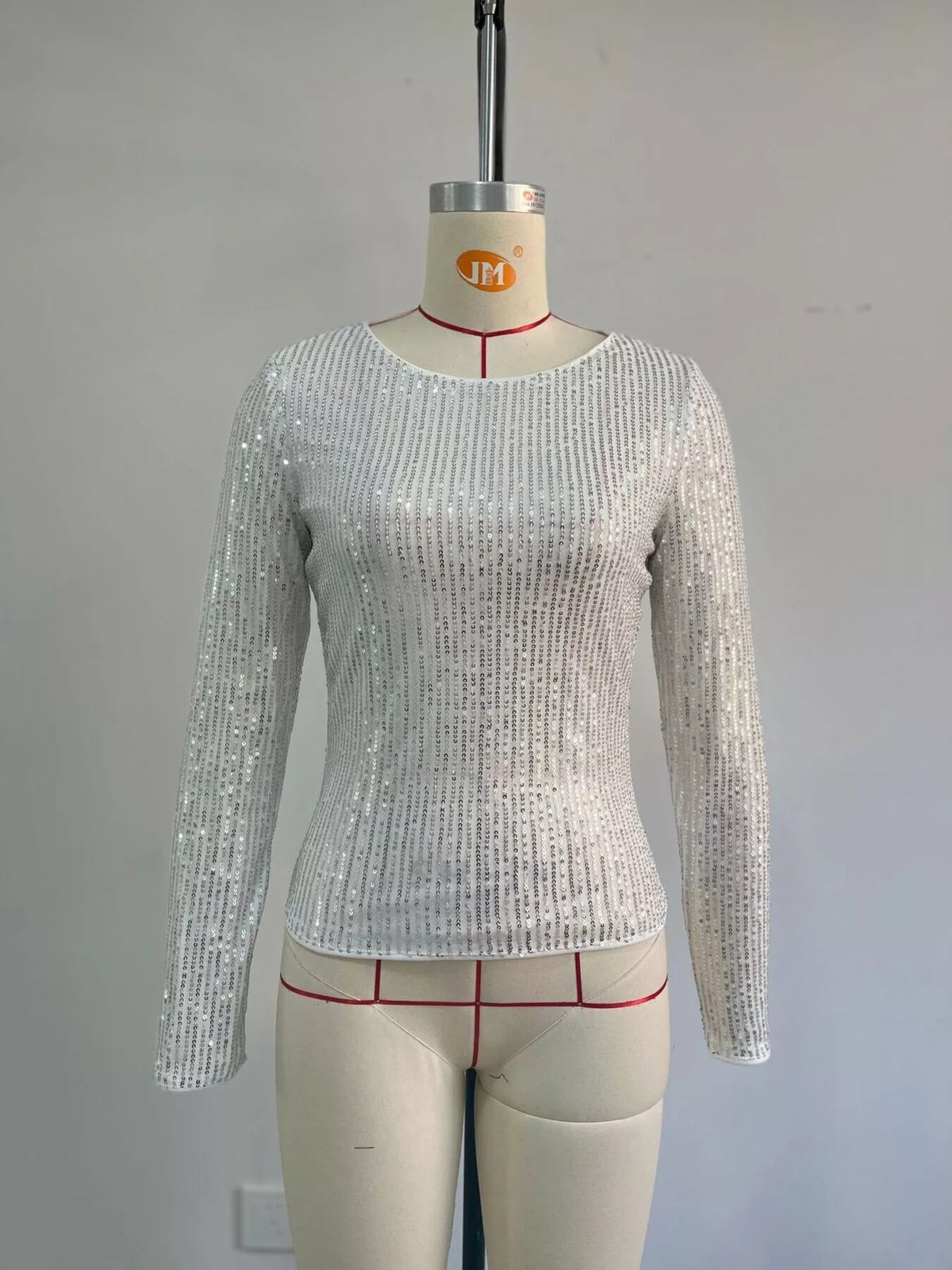 Sequin Long Sleeve Crop T-Shirt