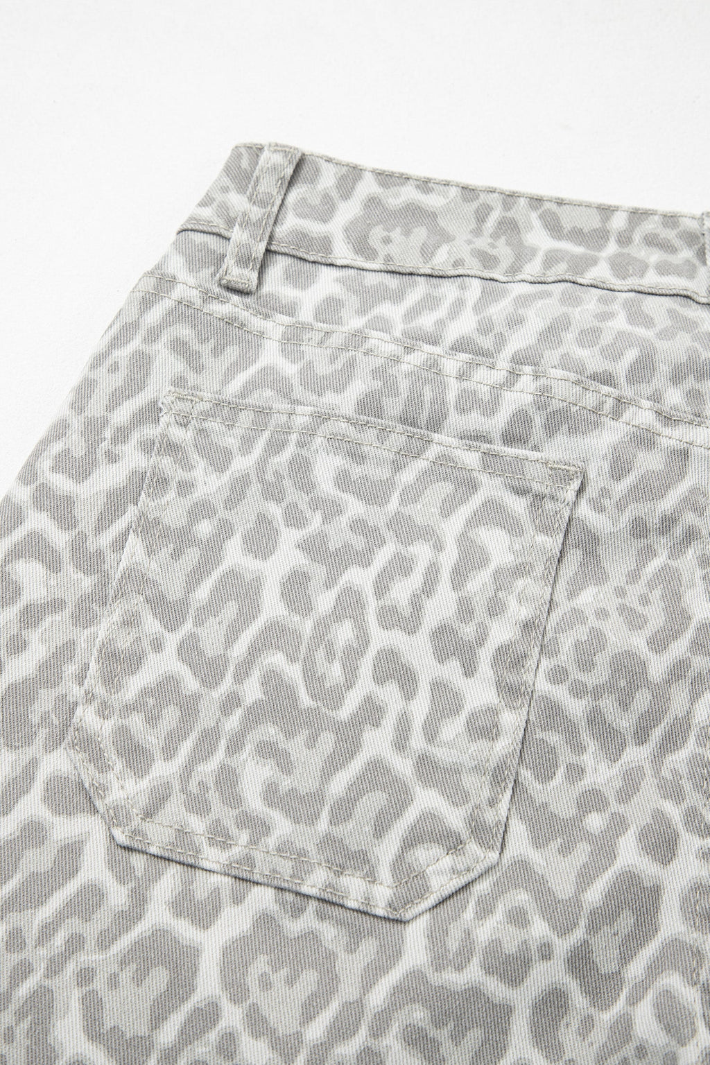 Gray Leopard Frayed Edge Wide Leg High Waist Jeans