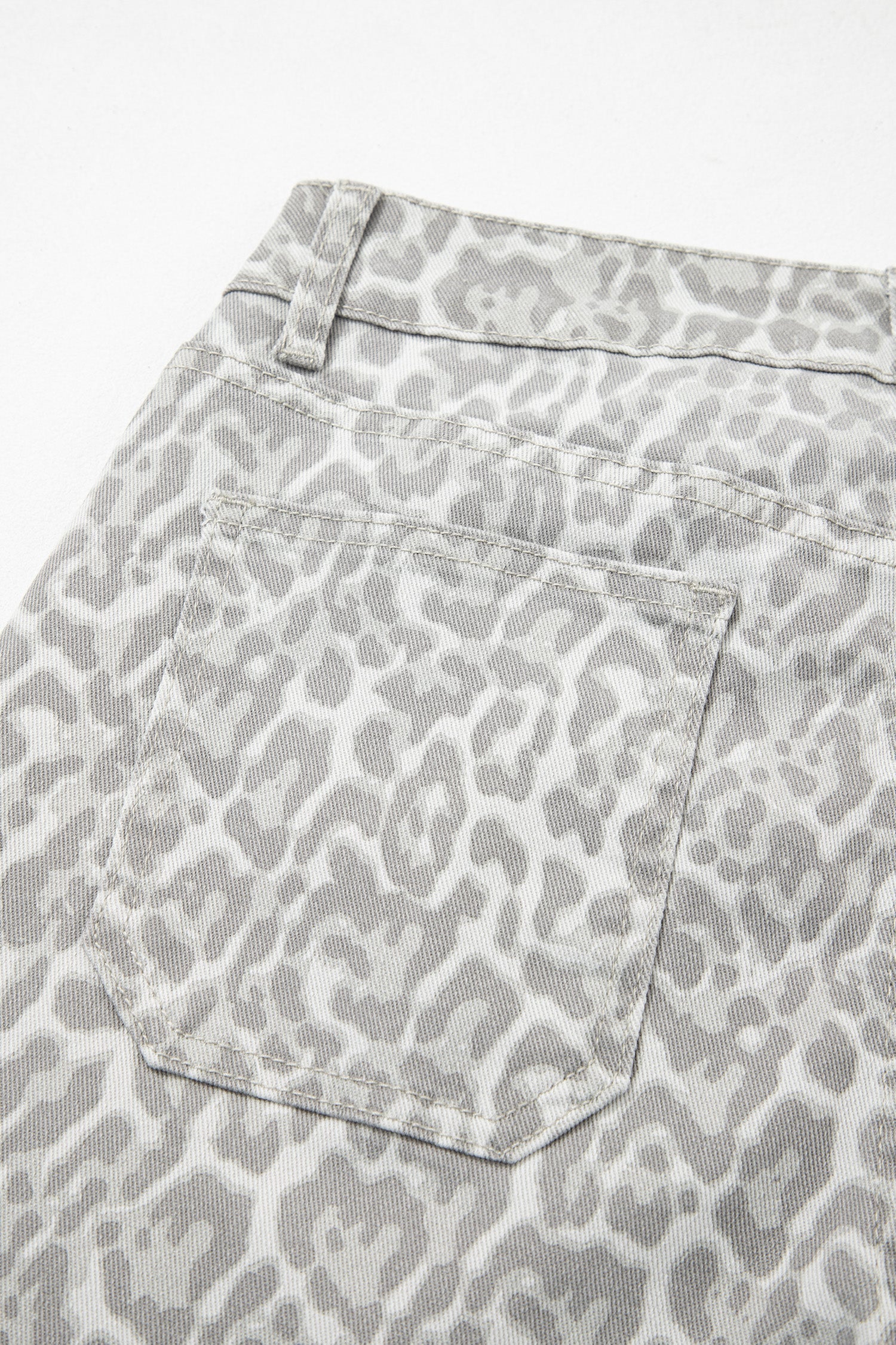 Gray Leopard Frayed Edge Wide Leg High Waist Jeans