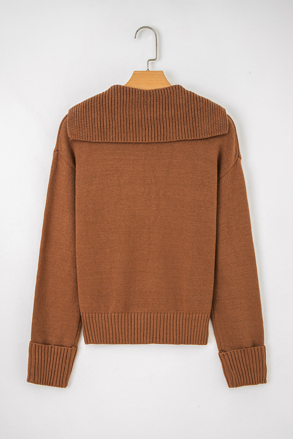 Solid Collared V-Neck Ribbed Edge Sweater