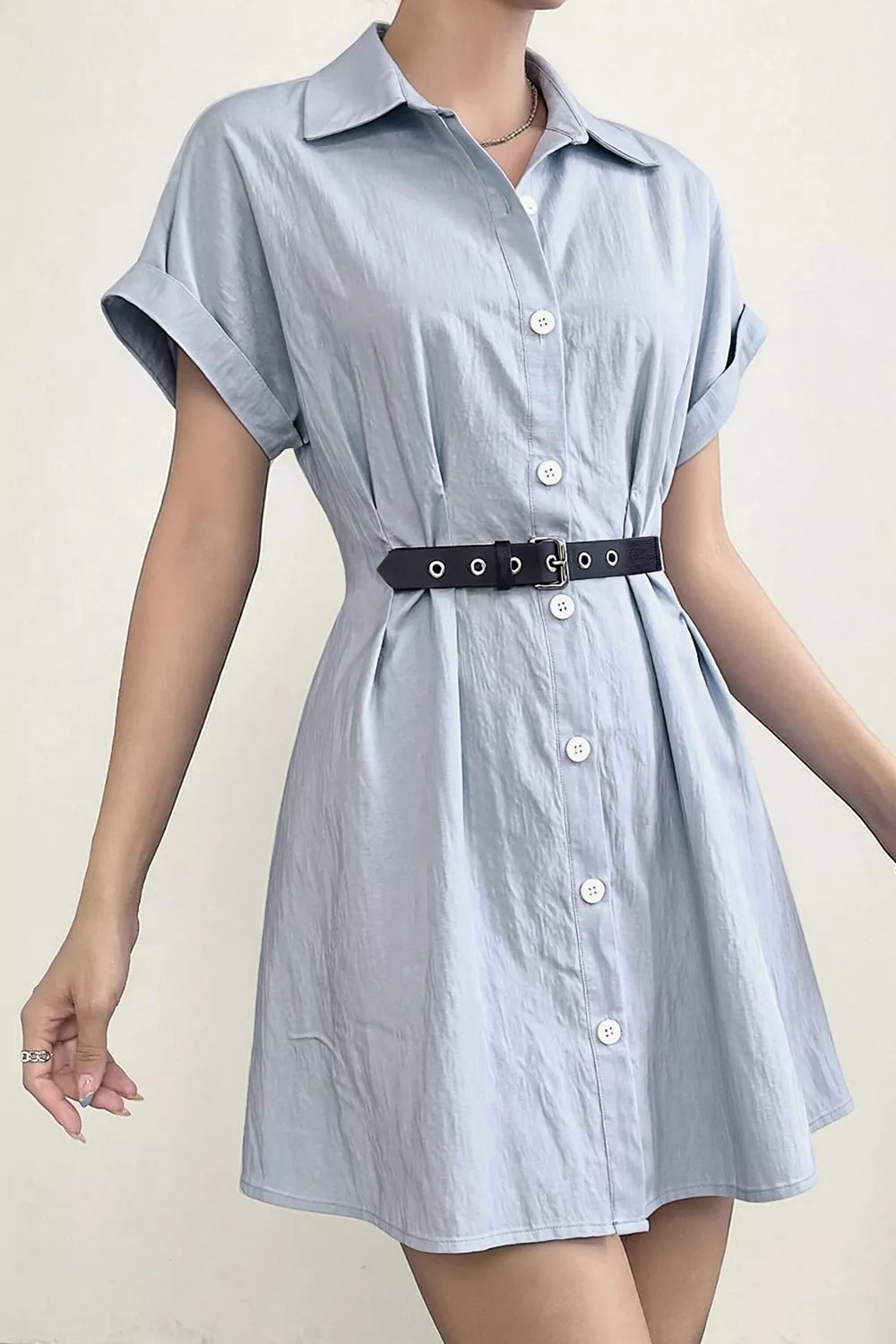 Button Up Short Sleeve Shirt Dress