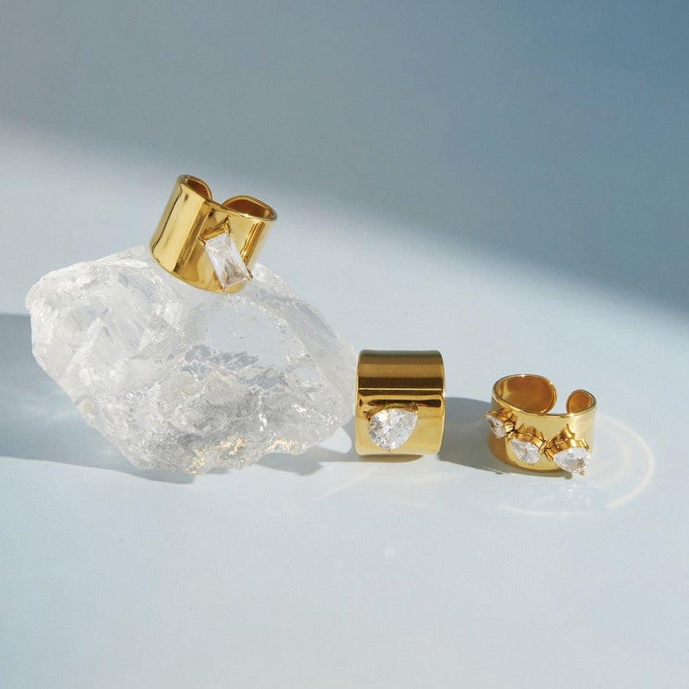 Wide Zircon Open Ring Collection