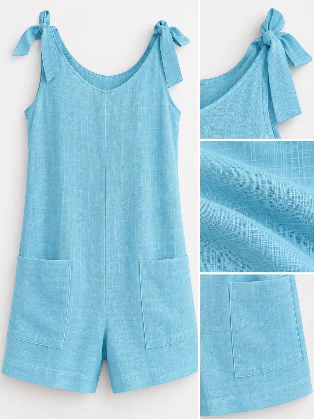 Full Size Tie-Shoulder Romper with Pockets Plus Size