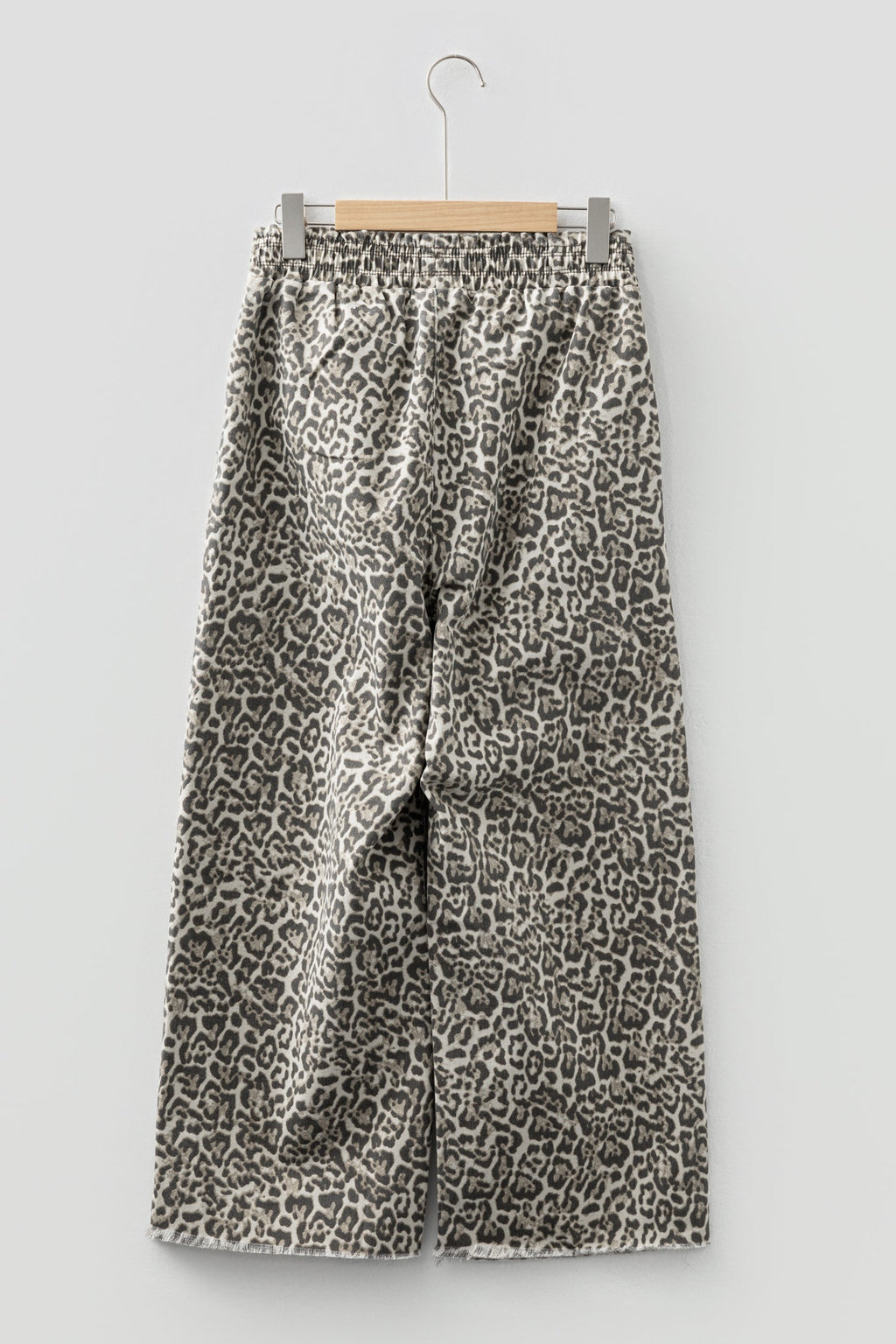 Brown Leopard Print Raw Hem Elastic Waist Loose Pull On Jeans