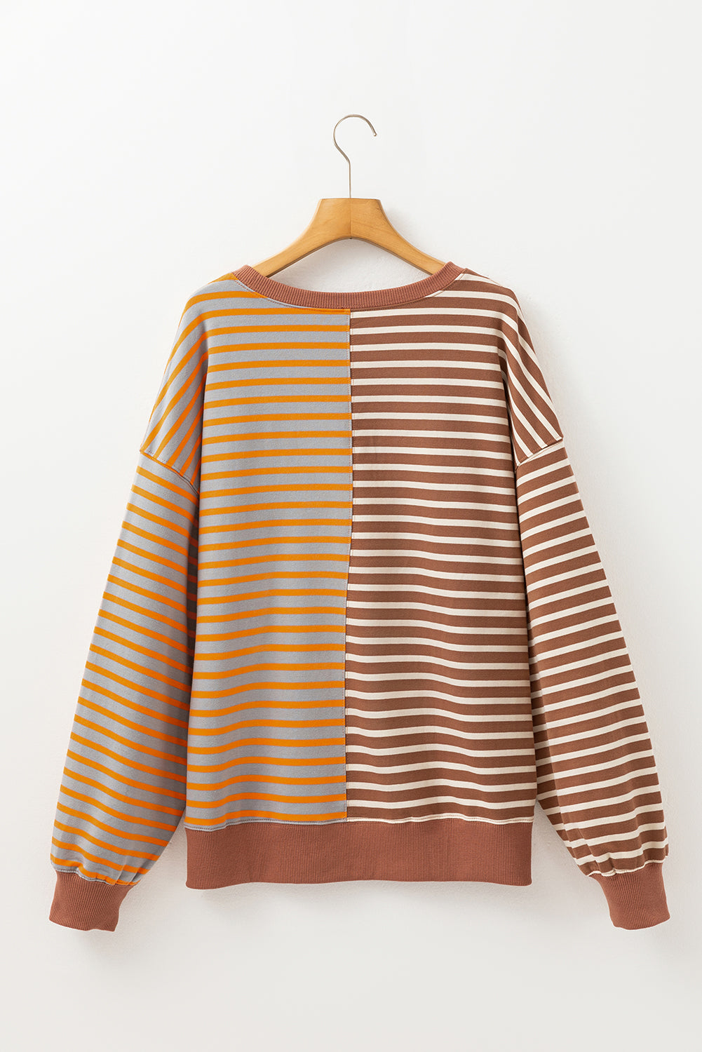 Stripe Colorblock Drop Shoulder Oversized Sweatshirt