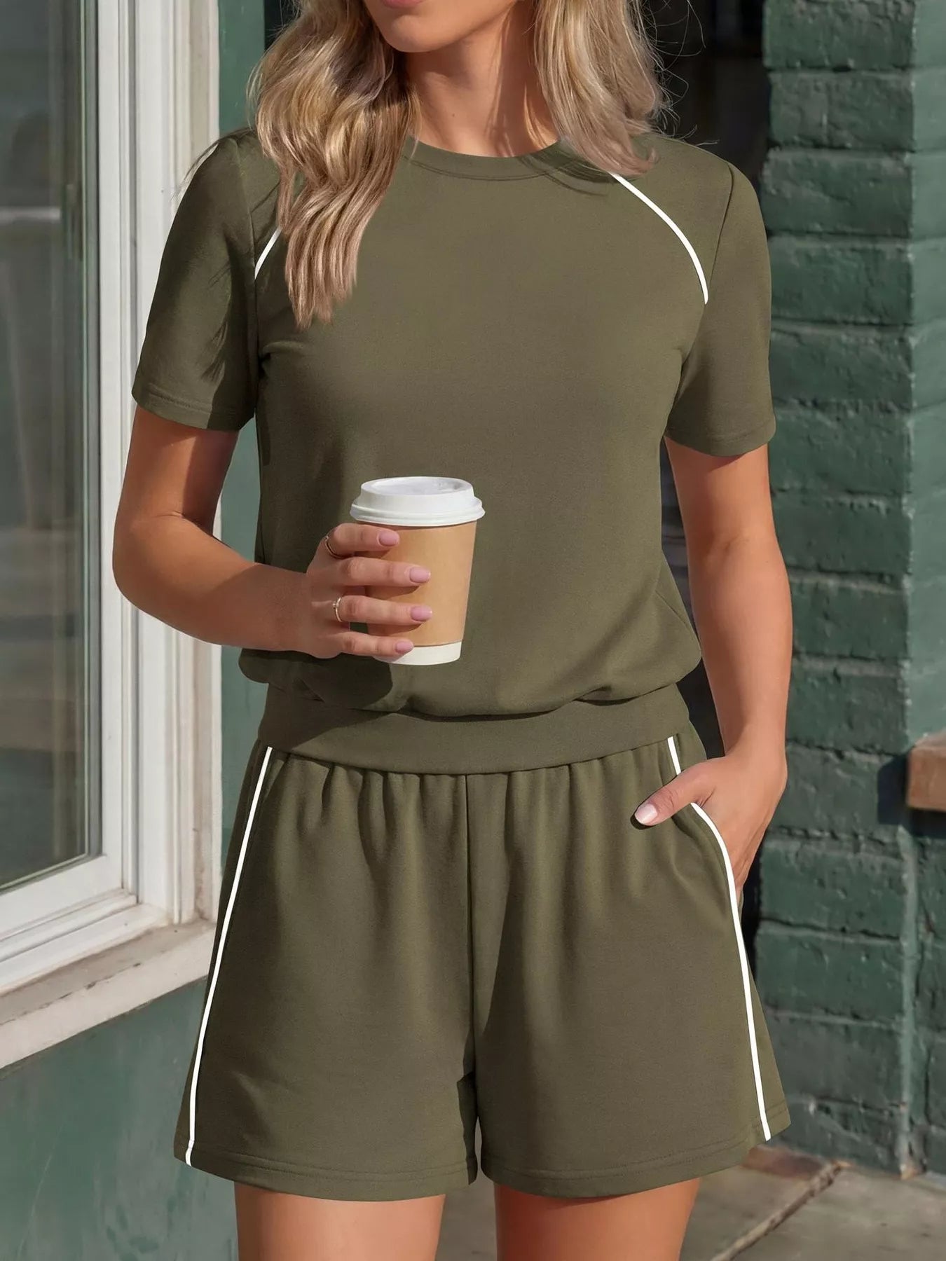 Contrast Trim Short Sleeve T-Shirt and Shorts Set