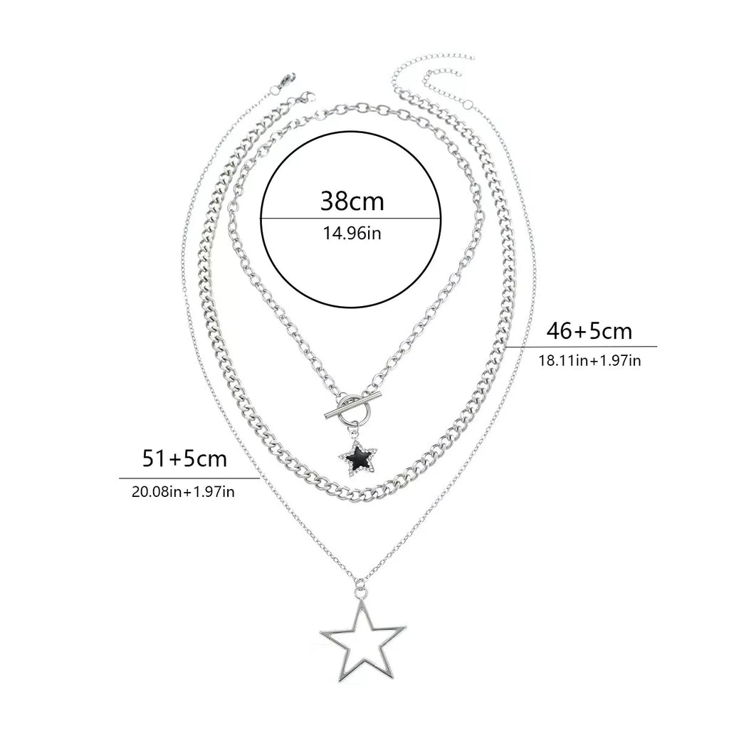 3-Piece Layered Star Pendant Necklace