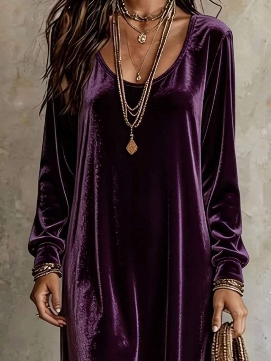 Velvet Maxi Dress with Flowy Hem