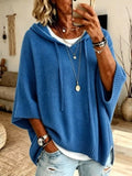 Casual Loose Fit Hooded Knit Sweater with Ribbed Hem