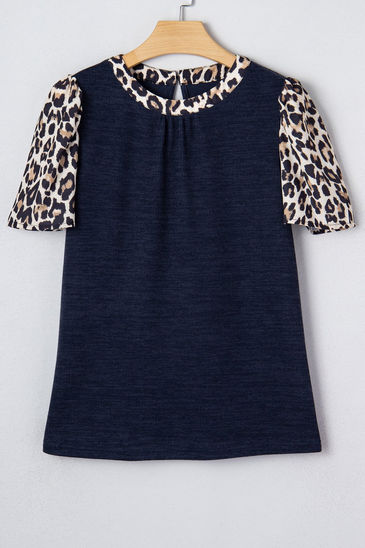 Leopard Patchwork Ribbed Short Sleeve Top