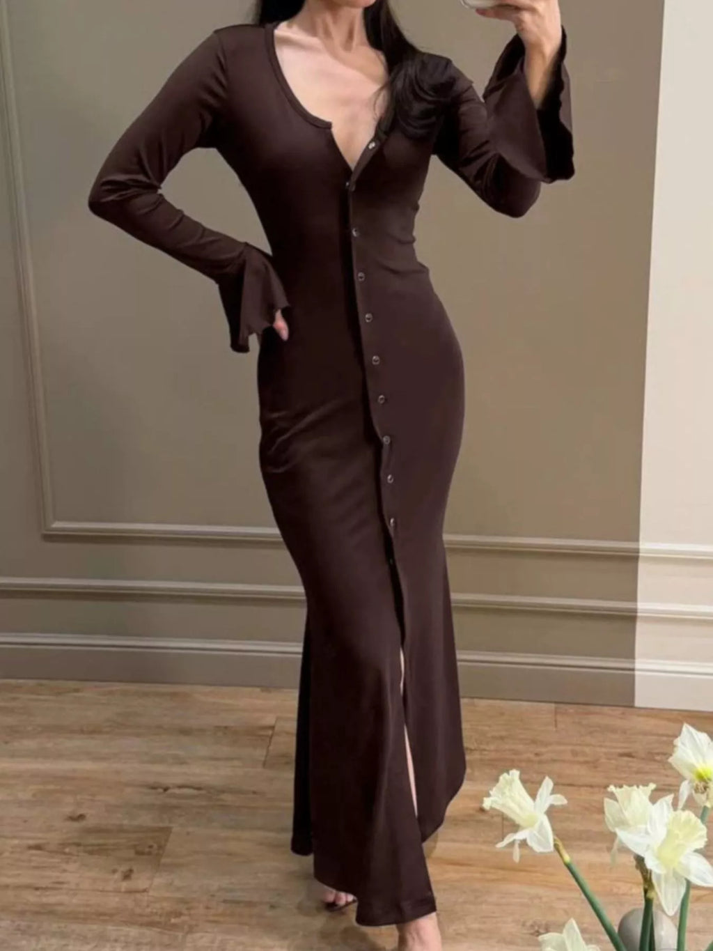Button-Down Bodycon Maxi Dress