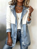 Color-Block Denim and Knit Patchwork Casual Jacket