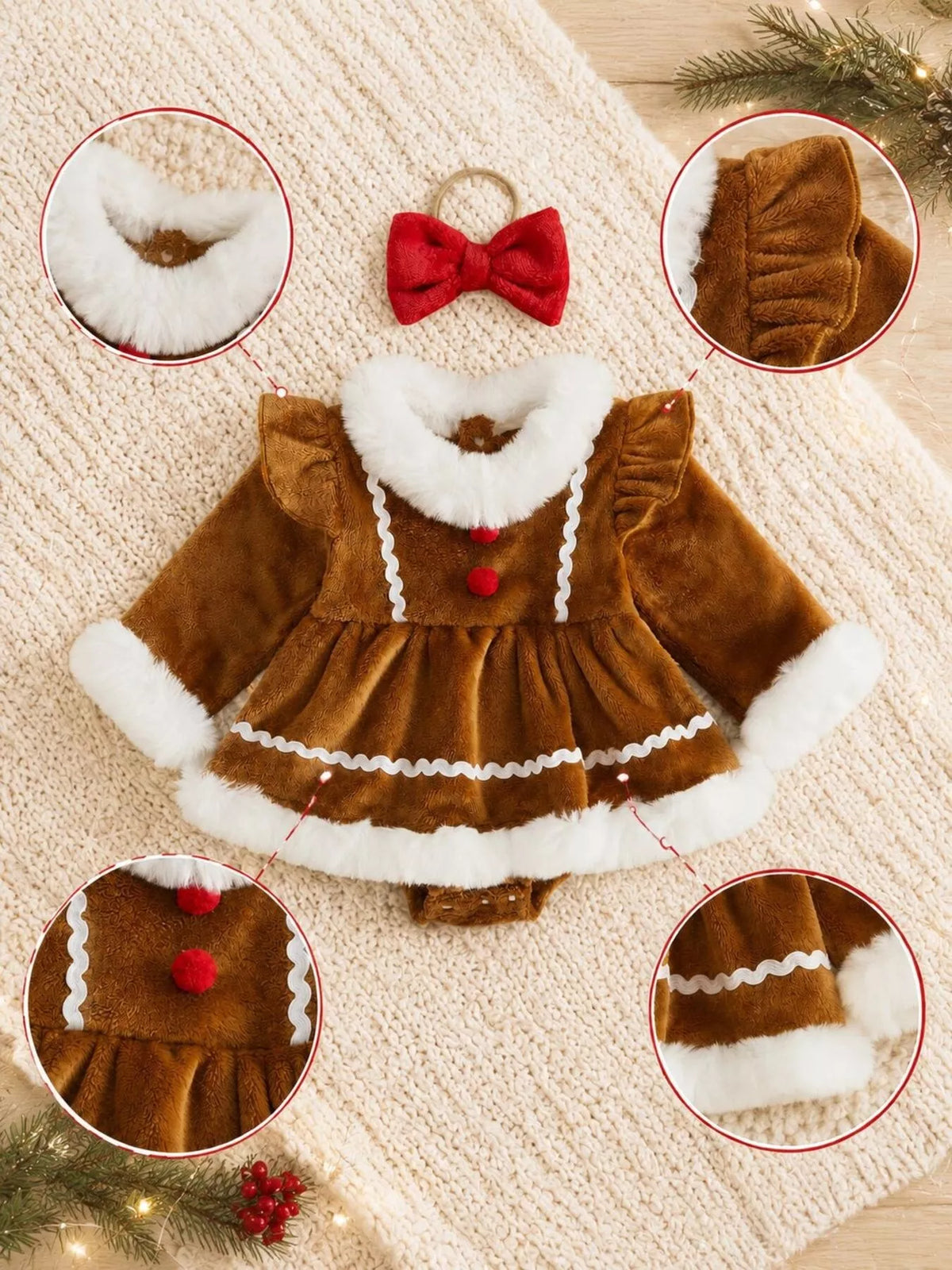 Children's Christmas Bodysuit Dress and Headband Set