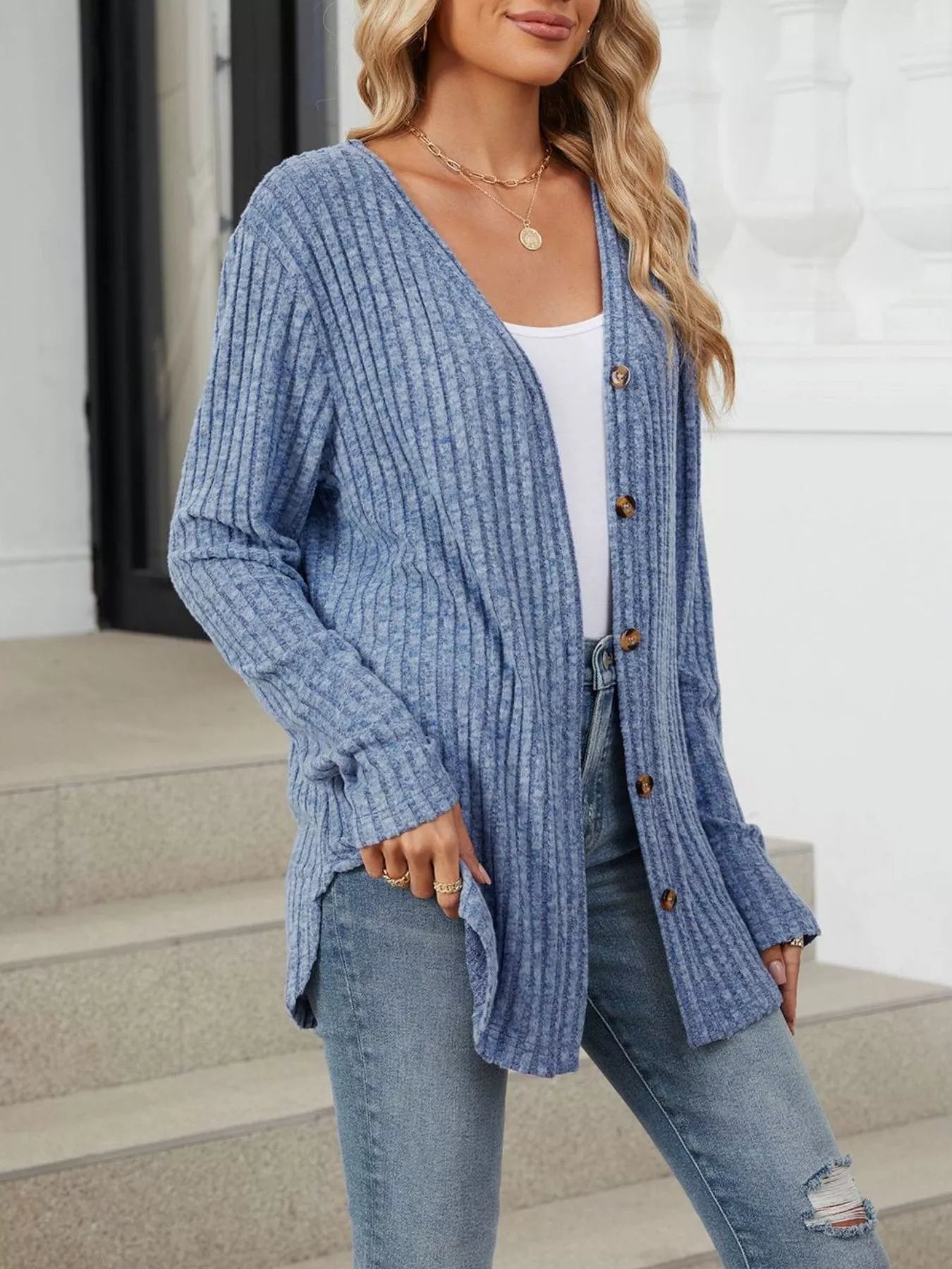 Ribbed Button-Up Cardigan
