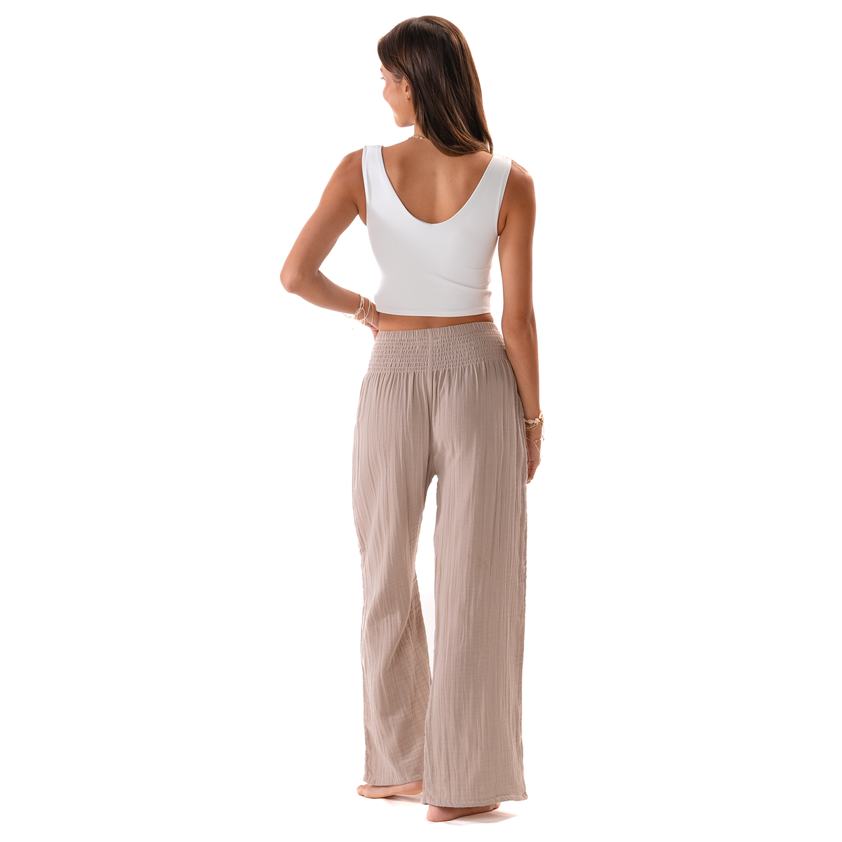 Stone Wide Leg Cotton Pants