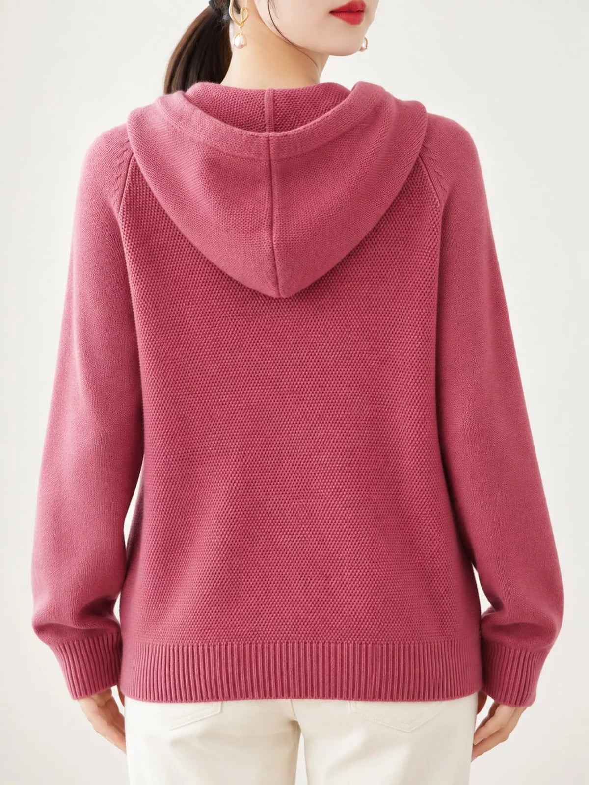 Drawstring Long Sleeve Hooded Knit Sweater