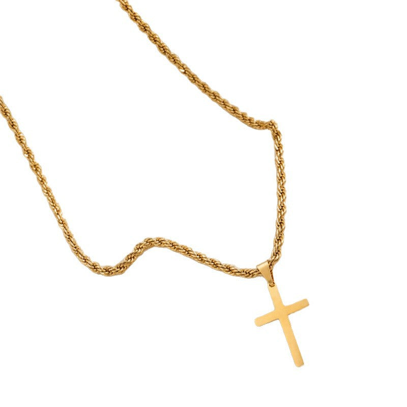 Cross-Border European And American Style Versatile Simple Waterproof Non-Fading Stainless Steel Men's Cross Pendant Necklace With A High-End Feel