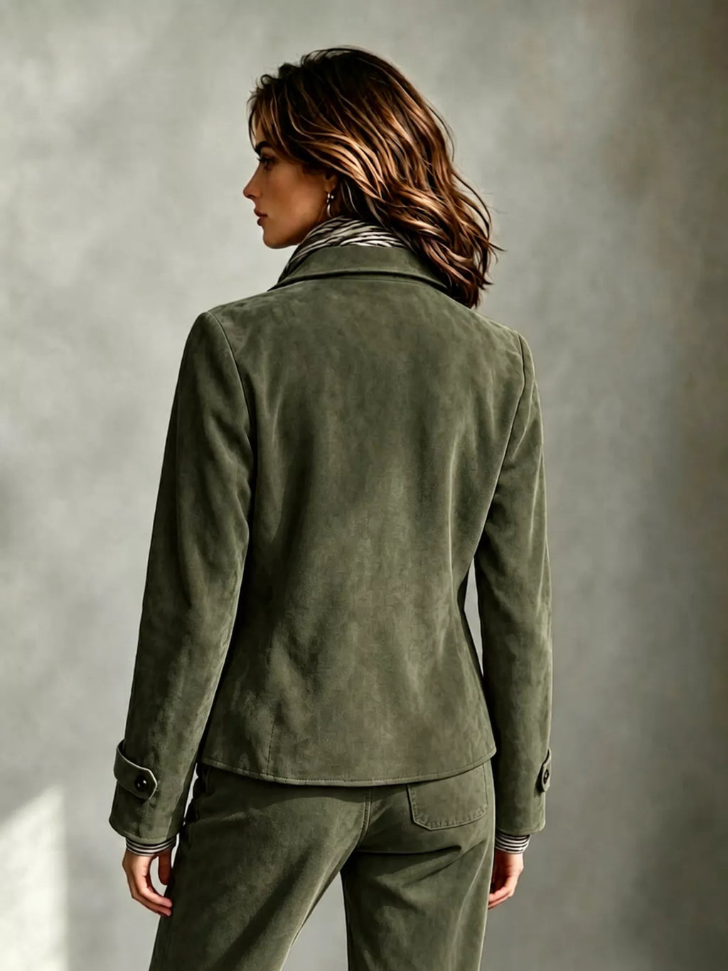 Full Size Suede Utility Blazer with Button-Front Detail Plus Size