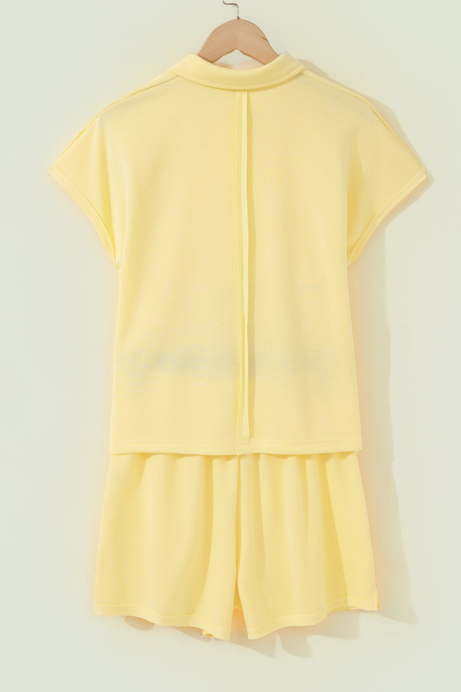 Yellow Cream Loose Polo Tee Elastic Waist 2pcs Short Set