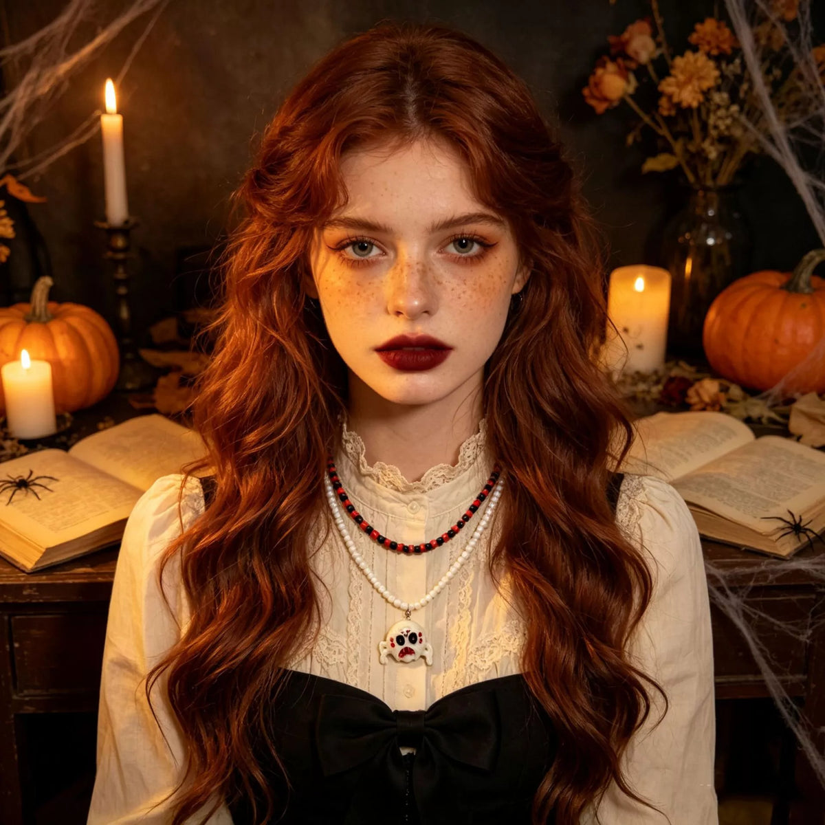 Gothic Skull Bead Double Layered Necklace