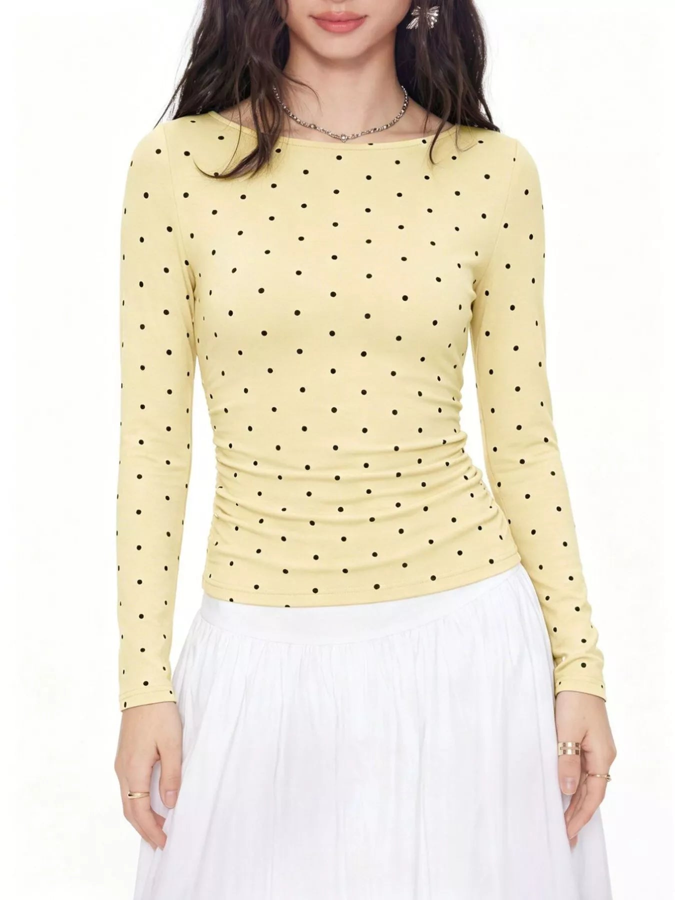 Long Sleeve Polka Dot Tie Back T-Shirt