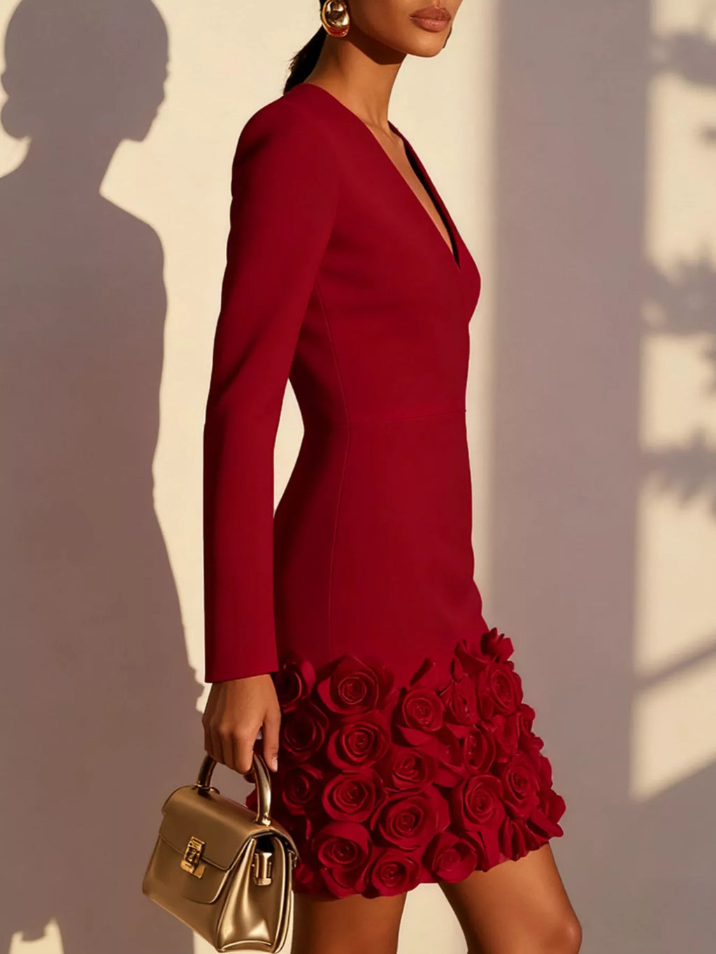 V-Neck Dress with Rose Embellishment
