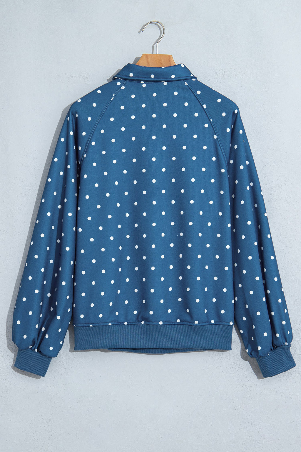 Pink Polka Dot Print Metal Button Collar Casual Pullover Sweatshirt