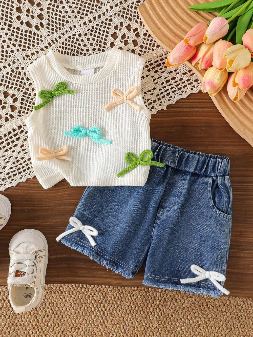 Children's Bow Tank and Denim Shorts Set
