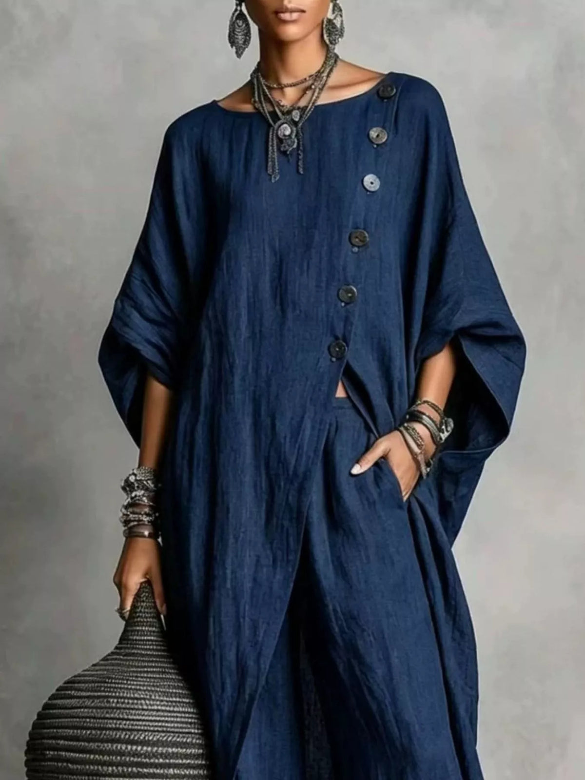 Full Size Asymmetric Button-Down Top and Wide-Leg Pants Set Plus Size