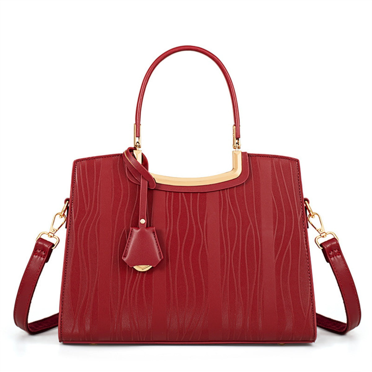 Textured Leather Top Handle Handbag